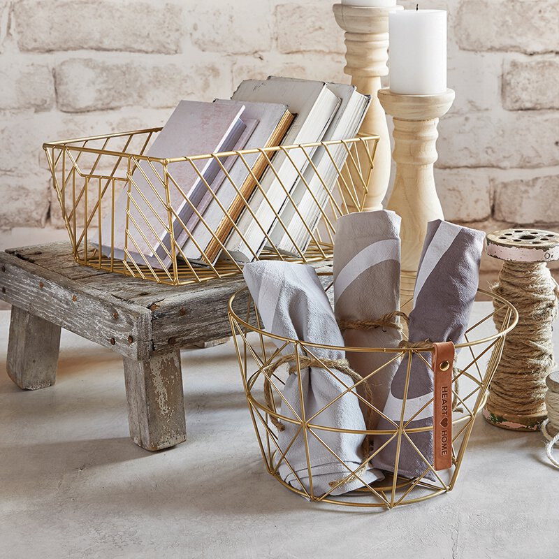 Wire Basket - Gold - Round