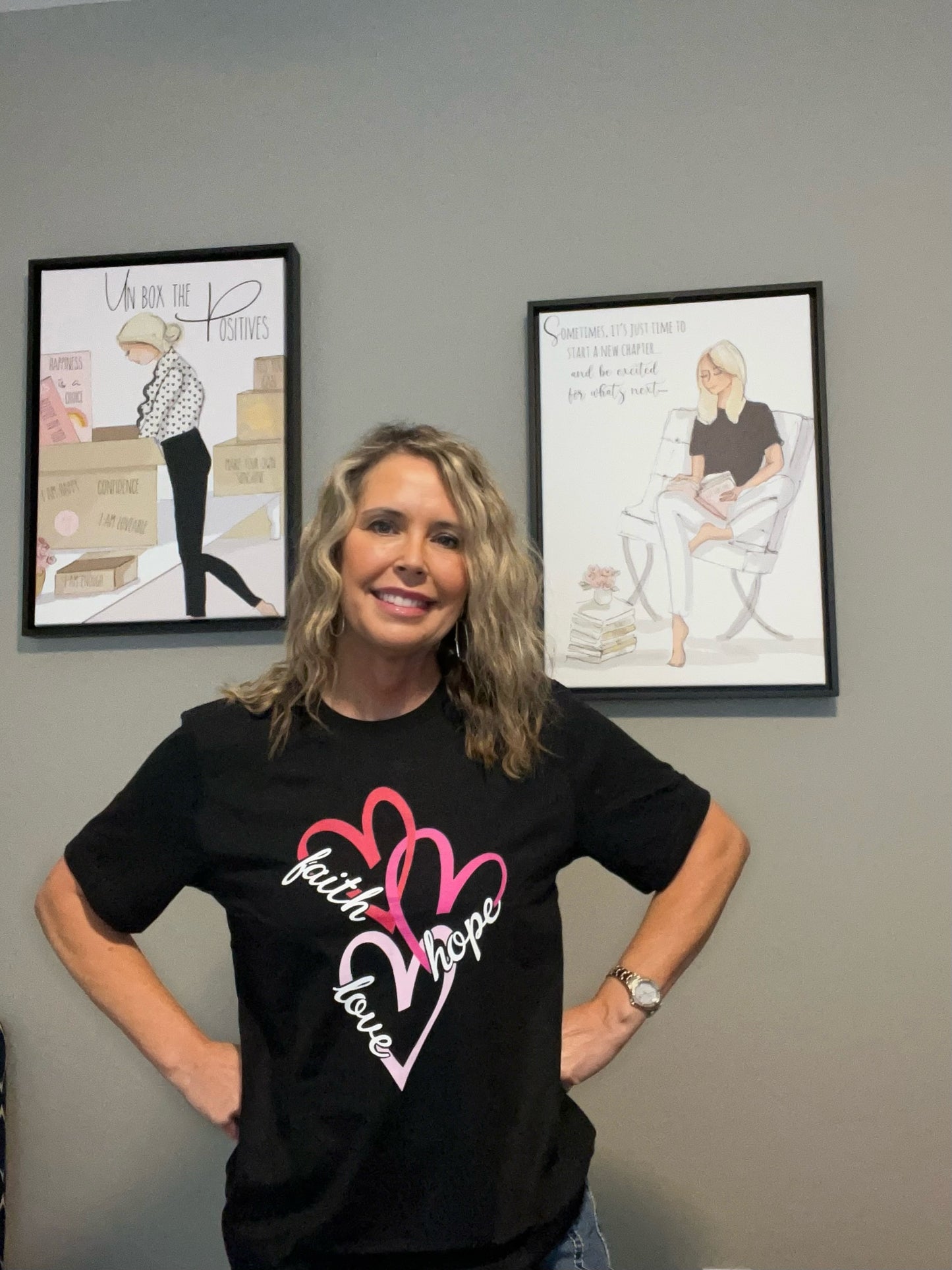 T-Shirt - Faith Hope Love Hearts - Short Sleeve - Heather Black