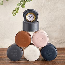 Vegan Leather -Travel Table Clock with Alarm - Blessings