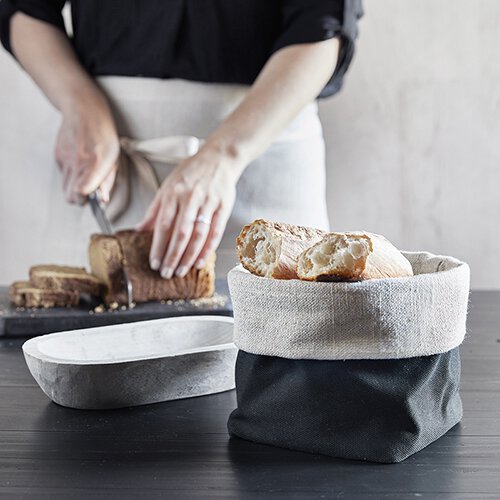 Linen Bread Pouch - Grey/Black