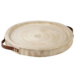 Paulownia + Leather Tray - Natural